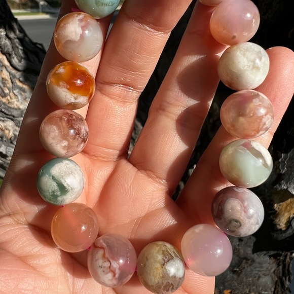 Colorful Flower Agate Bead Bracelet - Sakura Agate - Picture 9 of 9